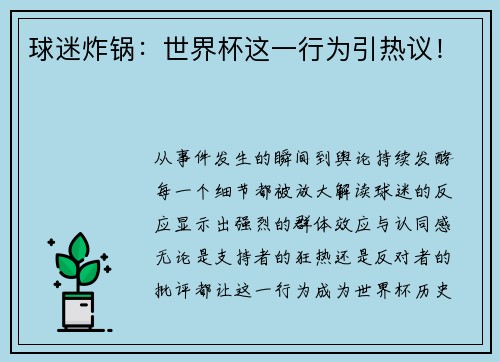 球迷炸锅：世界杯这一行为引热议！