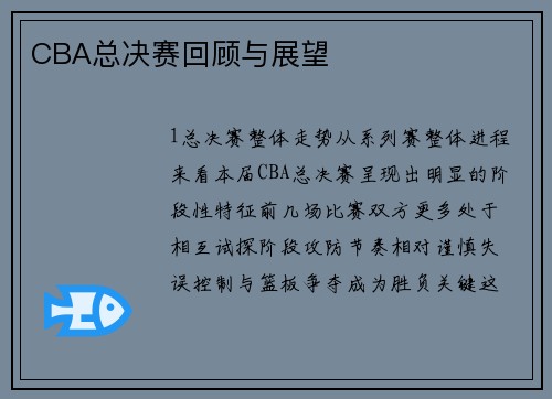 CBA总决赛回顾与展望